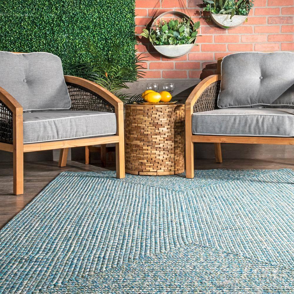 nuLOOM Wynn Braided Indoor/Outdoor Aqua 3' x 5' Casual Area Rug