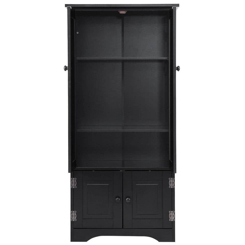 Costway Accent Storage Cabinet Adjustable Shelves Antique 2 Door Floor Cabinet Black
