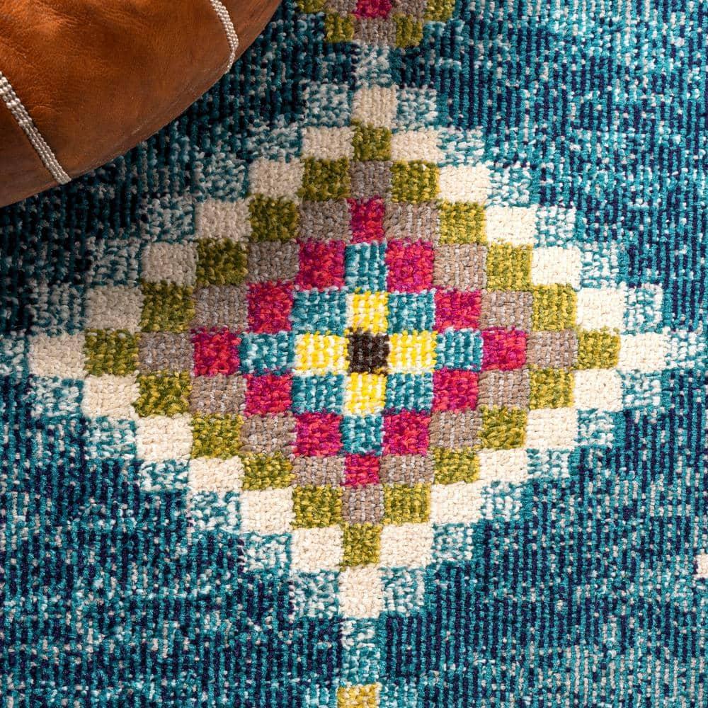 JONATHAN Y Love Geometric Dark Blue/Multi 2 ft. x 8 ft. Runner Rug