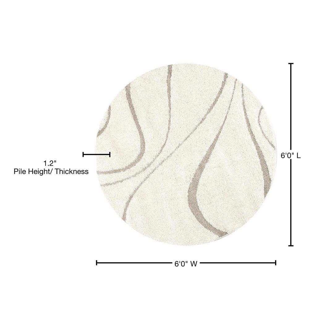 Nuloom Carolyn Abstract 6 Round Shag Indoor Area Rug for Living Room Bedroom Dining Room Nursery, Cream/Beige