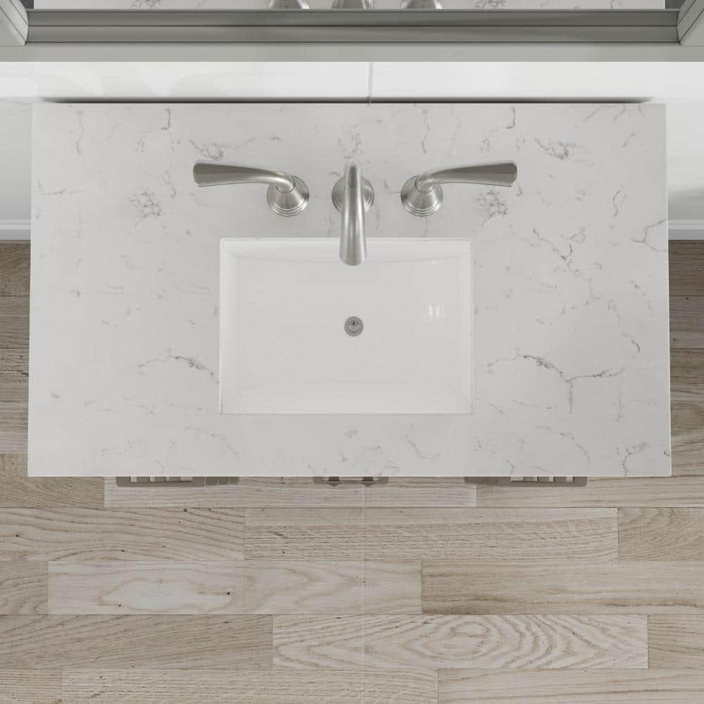 Eviva Hampton 36" Gray Transitional Bathroom Vanity w/ White Carrara Top