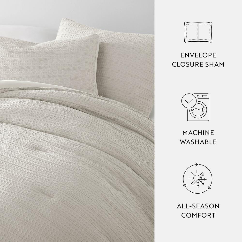 Noble Linens 3 Piece Dune Waffle Textured All-Season Down-Alternative Comforter Set, Full/Queen