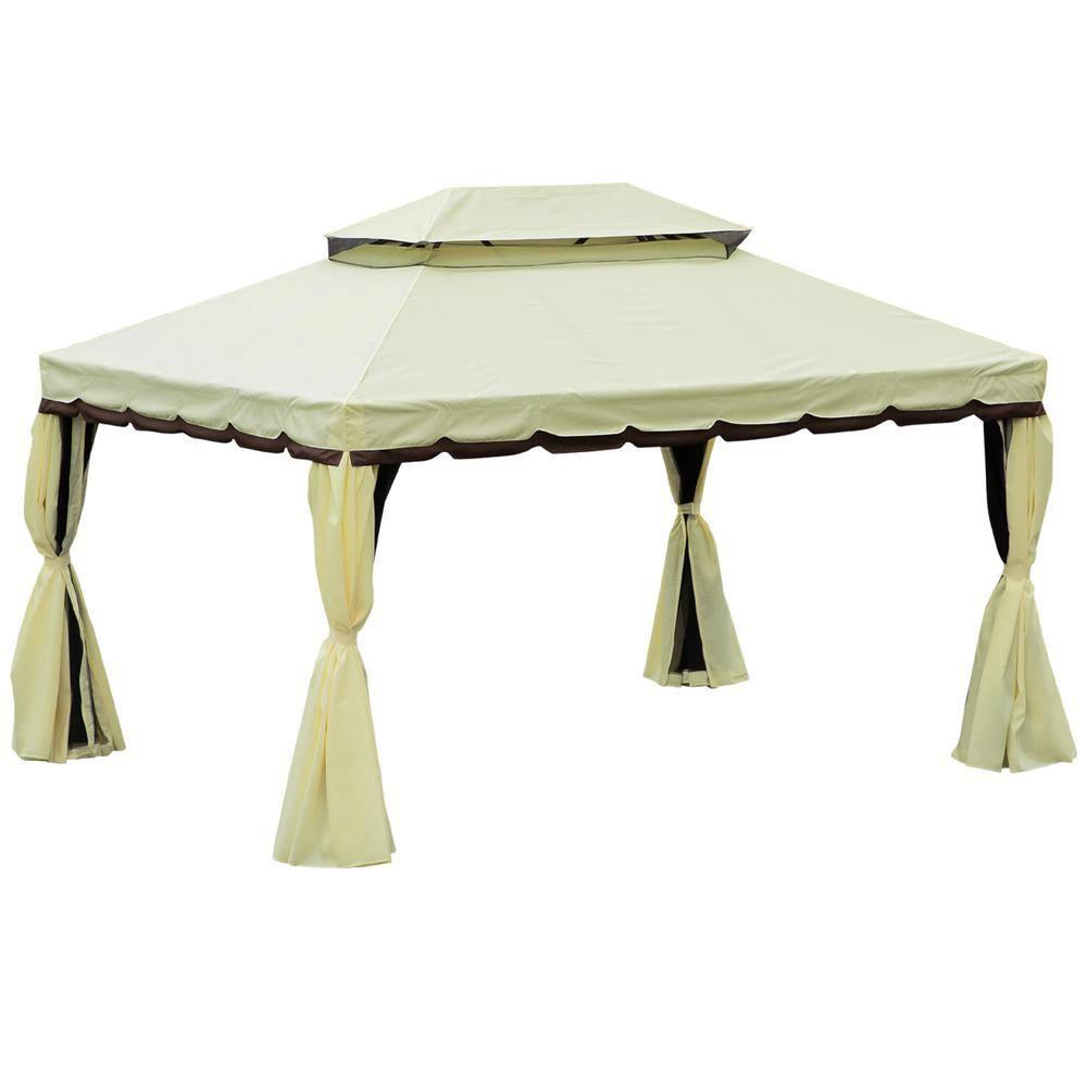 Outsunny 10' x 13' Patio Gazebo, 2-Tier Polyester Roof, Vented Canopy, Mesh, Portable Aluminum Frame for Outdoor, Cream White