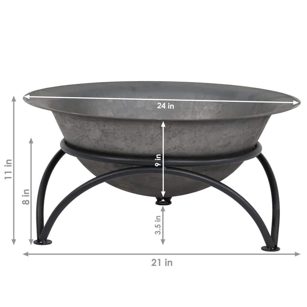SunnyDaze Decor 23.5" Round Wood-Burning Dark Gray Finish Cast Iron Fire Pit Bowl and Stand