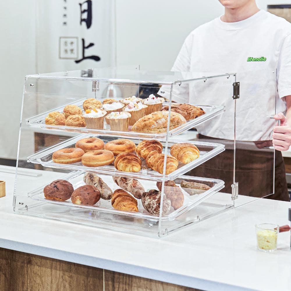 VEVOR Pastry Display Case, 3-Tier Commercial Countertop Bakery Display Case, Acrylic Display Box with Rear Door Access ,20.7"x14.2"x16.3"