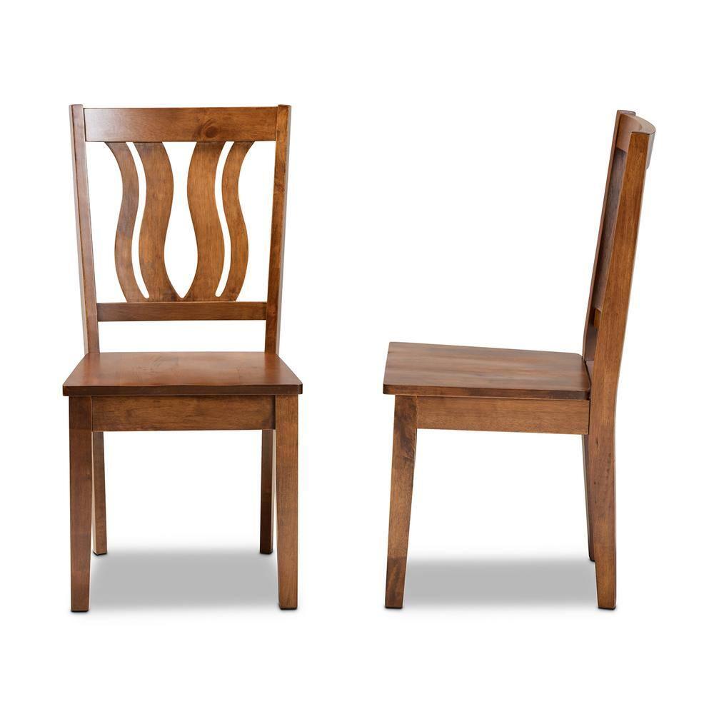 2pc FentonWood Dining Chair Set Walnut/Brown - Baxton Studio: Geometric Back, Upholstered, Armless: Sturdy Wood Frame