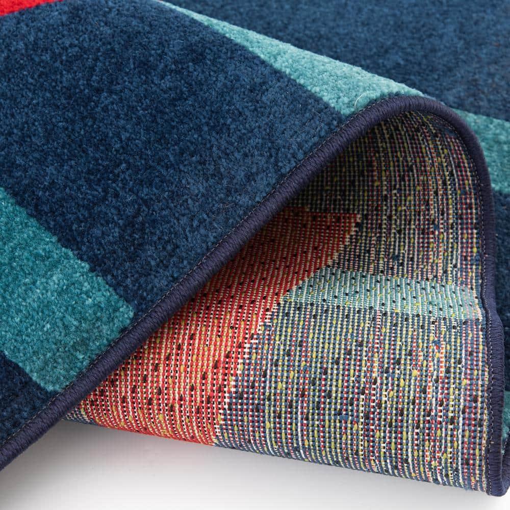 Sapphire & Coral Anchored Stripes 114"x79" Synthetic Area Rug