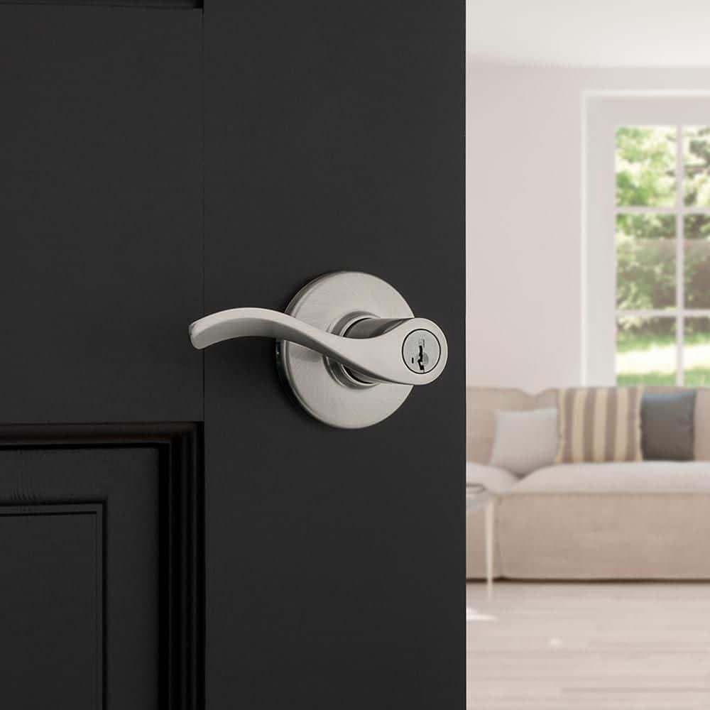 Kwikset SmartKey Security Wave Satin Nickel Entry Lever KW1 2-3/4 in.
