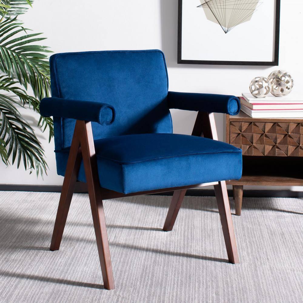 Suri Mid Century Arm Chair - ACH4508 - Navy/Walnut - Safavieh