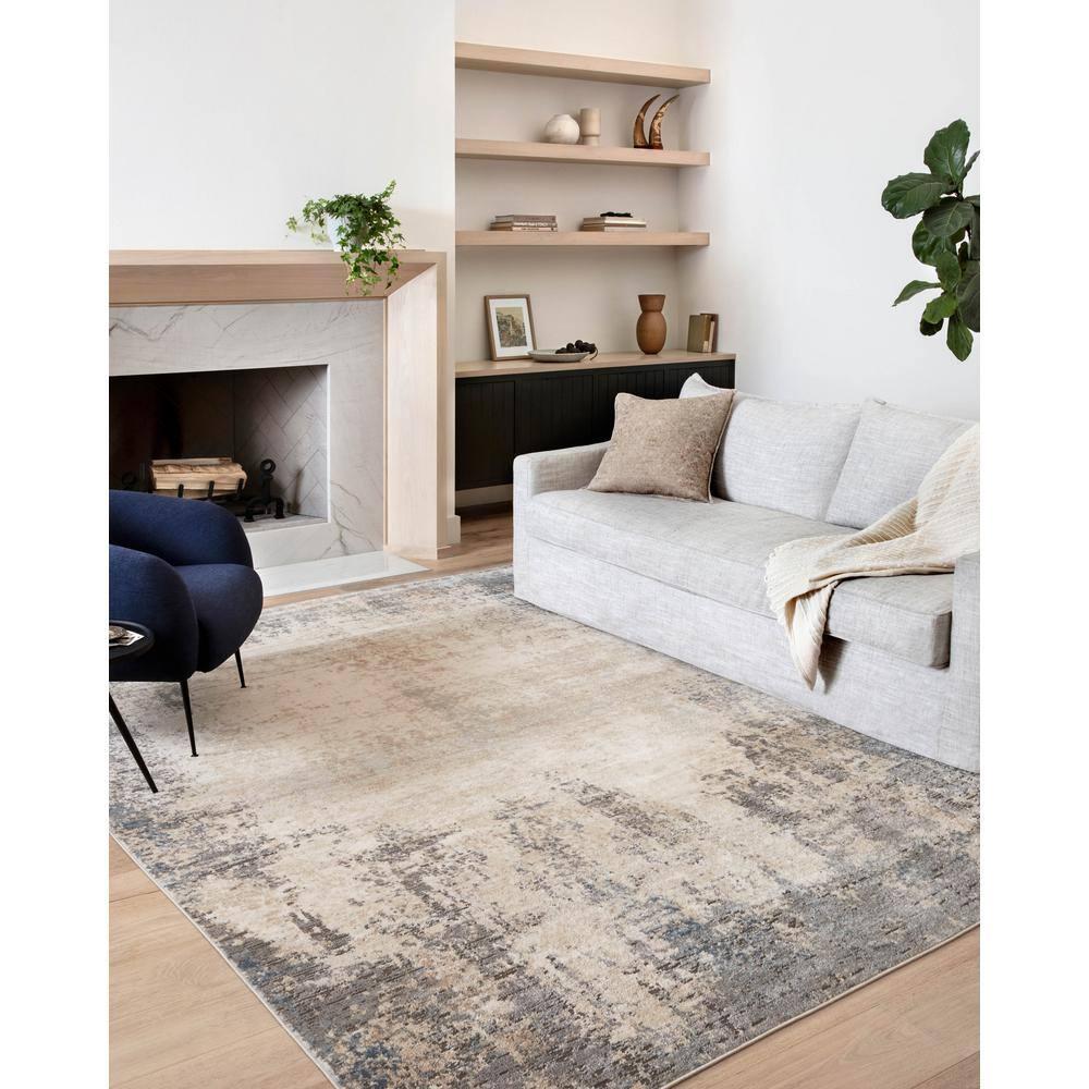 Ivory and Mist Abstract Rectangular Synthetic Area Rug, 7'-11" x 10'-6"