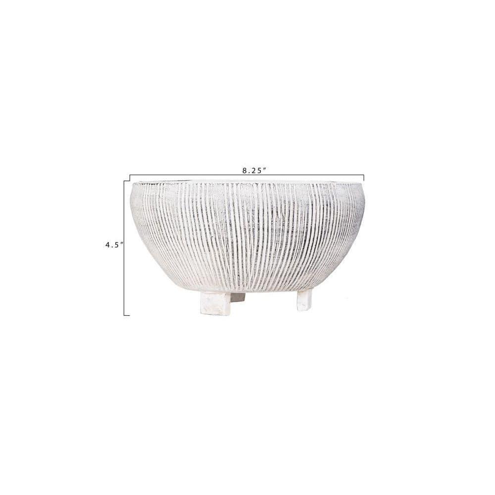 Storied Home Small Footed Terracotta Planter with Fluted Texture Distressed Cream: Indoor 4.5" Hand-Painted Vase