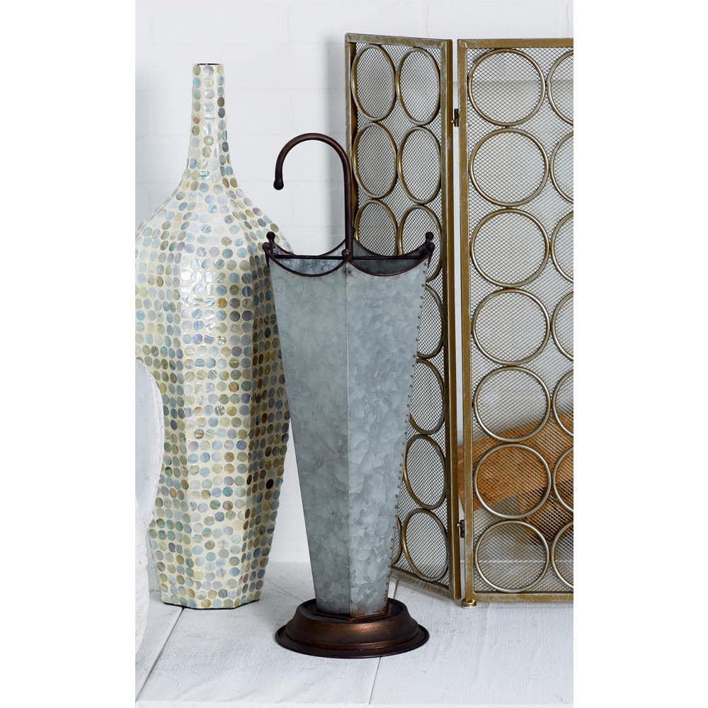DecMode Gray Metal Galvanized Umbrella Stand with Copper Base and Handle
