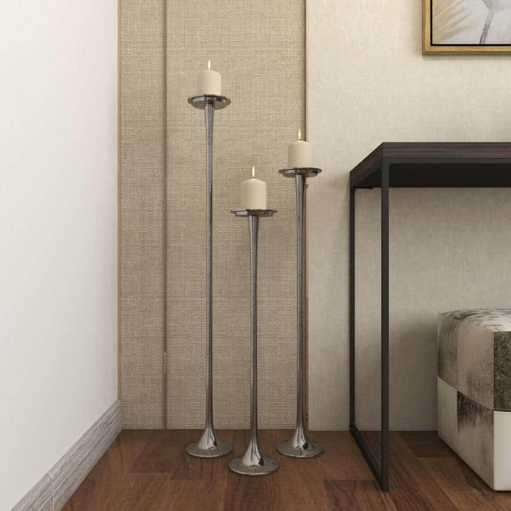 Set of 3 Metallic Aluminum Candle Holders Silver - Olivia & May: Oversized Pillar, Modern Style, Indoor Use
