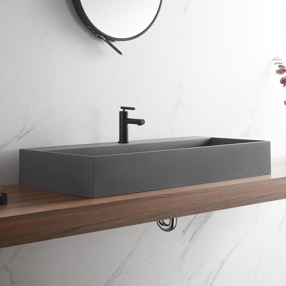 40 in. Wall-Mount or Countertop Install, Bathroom Sink with Single Faucet Hole in Matte Gray