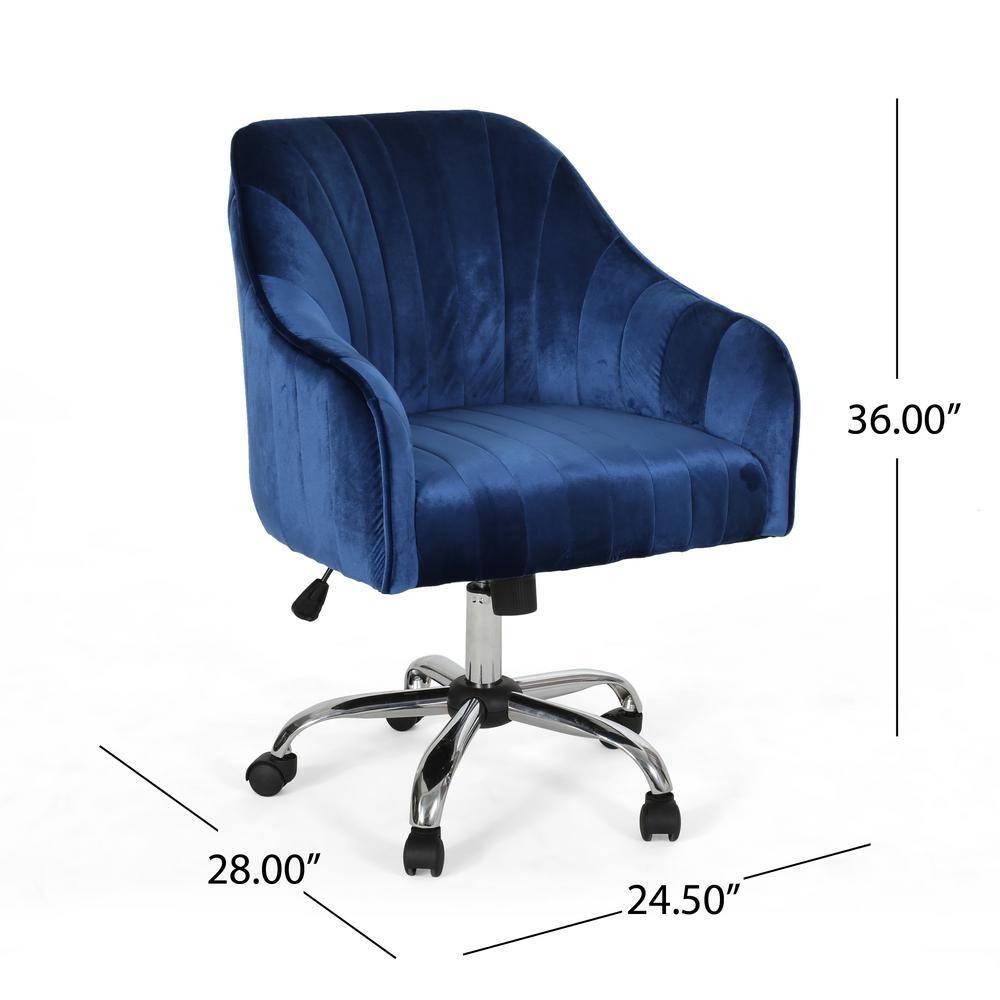 Noble House Lylah Glam Velvet Home Office Chair with Swivel Base, Navy Blue and Silver Finish