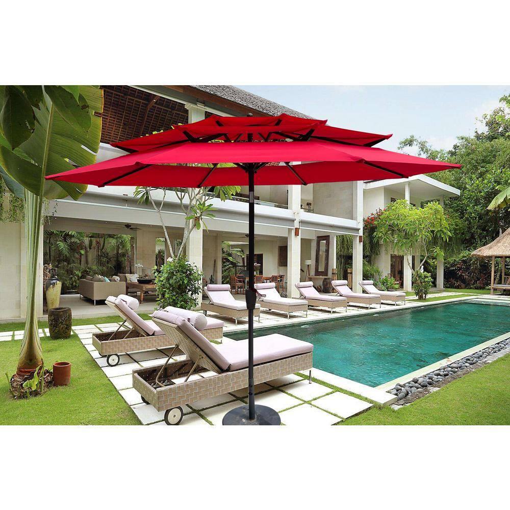 9 ft. Red Octagon Market Umbrella with Black Metal Pole
