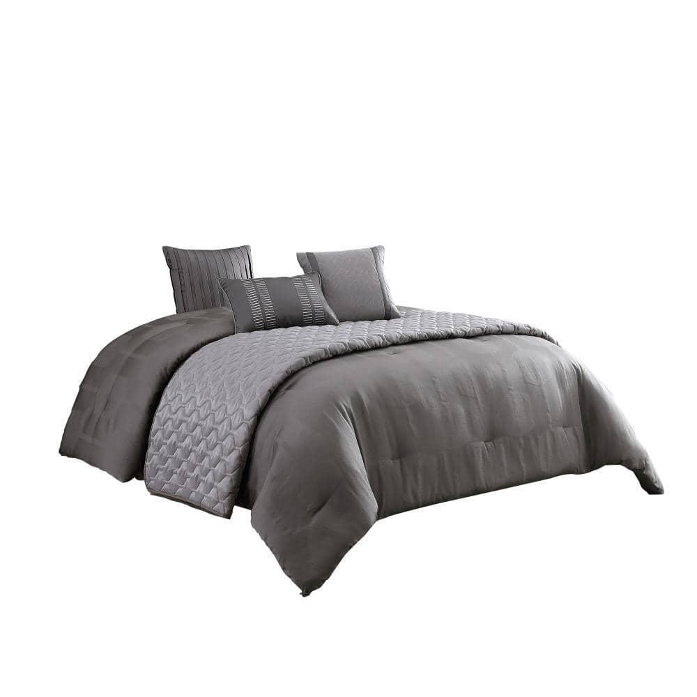 Benjara Gray Microfiber 10 Piece Comforter Set
