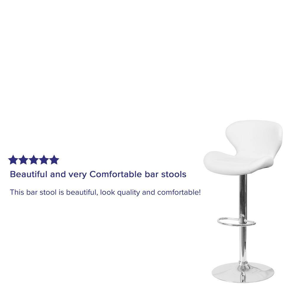 Flash Furniture Contemporary White Vinyl Adjustable Height Barstool with Curved Back and Chrome Base