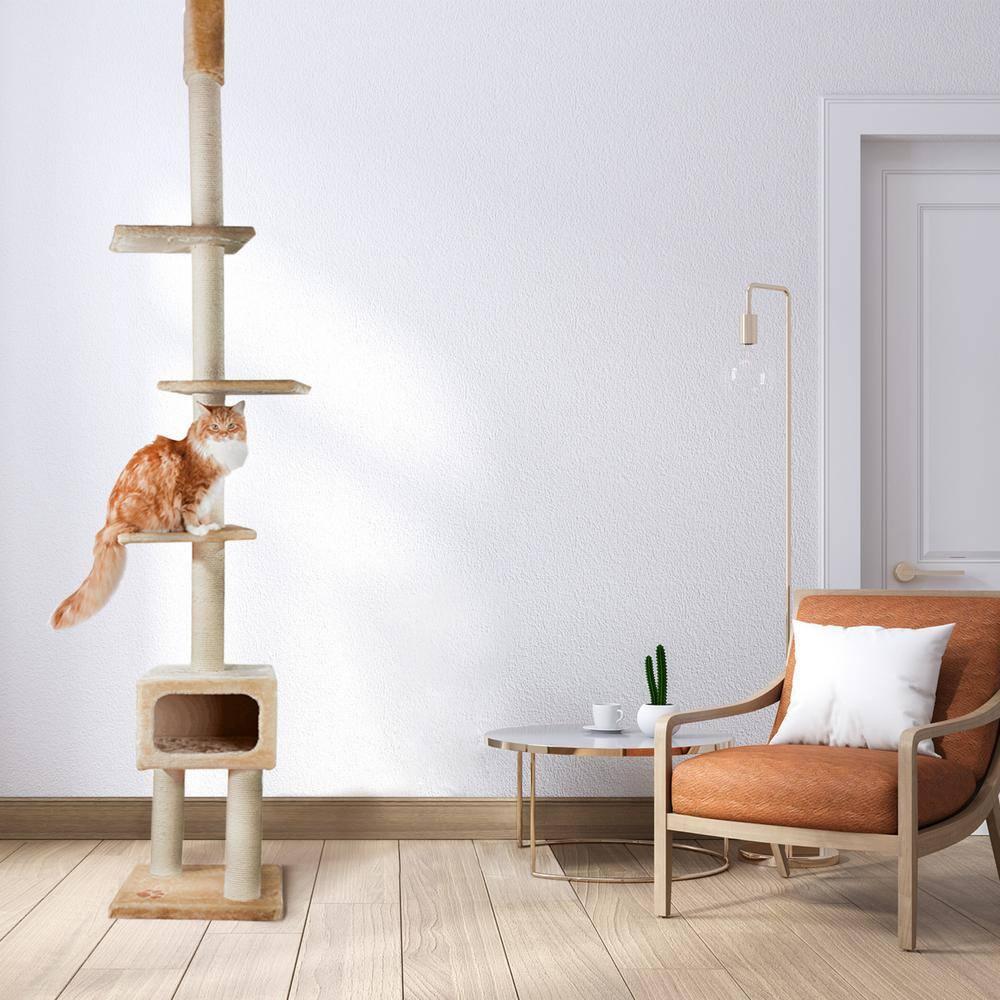 TRIXIE Santander Plush & Sisal Adjustable 96"-108" Cat Tower with Scratching Posts, Condo