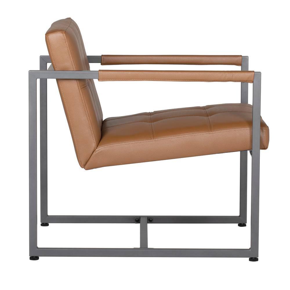 Camber Accent Chair Caramel: Studio Designs Home, Faux Leather, Metal Frame, Mid-Century Design, 250lb Capacity