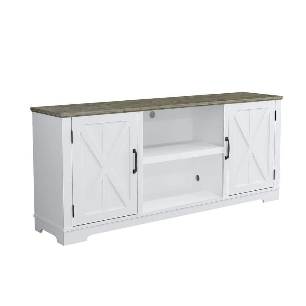 70" Classic Style TV Stand for TVs up to 78" White - Festivo: Farmhouse Design, Cable Management, Adjustable Storage