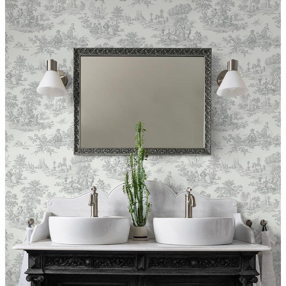 NextWall Argos Grey Chateau Toile Peel and Stick Wallpaper