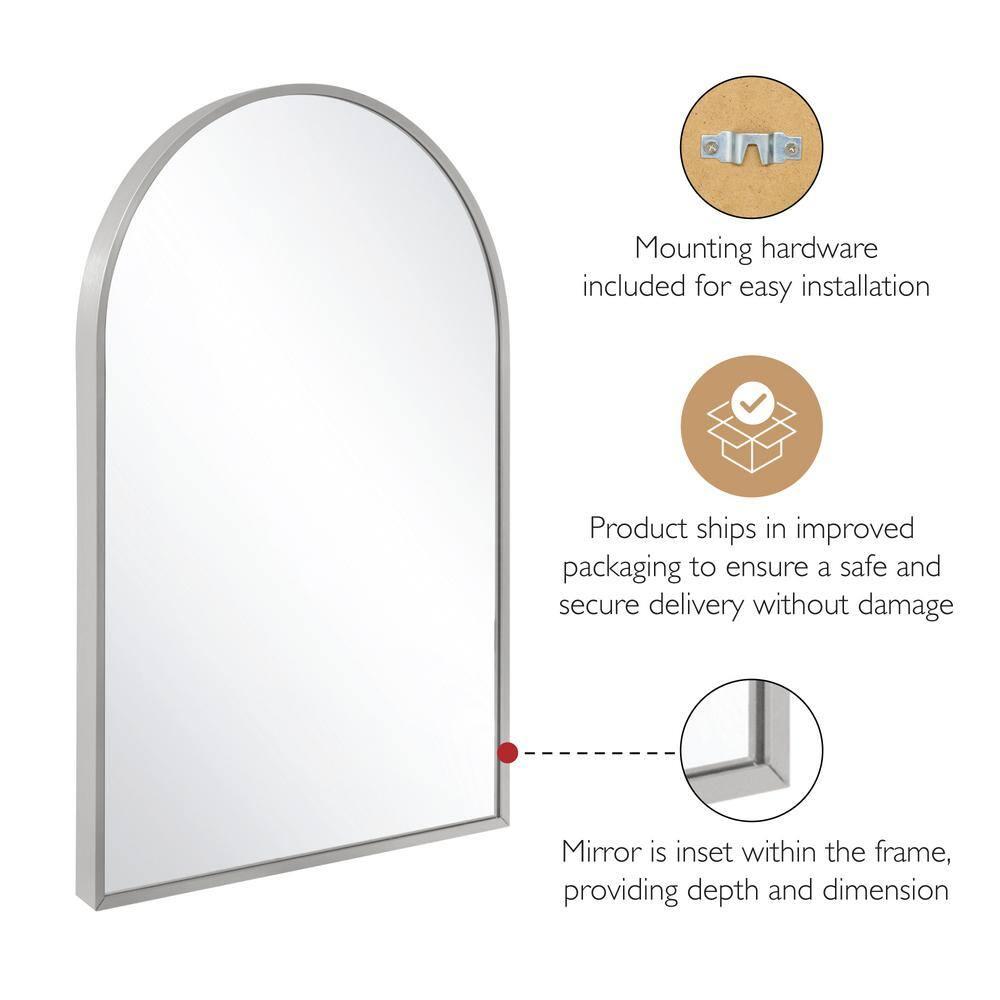 Maeve Arched Wall Accent Mirror – 36-Inch H X 24-Inch L, Modern Metal Framed – Living Room, Bedroom, Bathroom Vanity Mirror – Silver – Design House, 596726-SLV