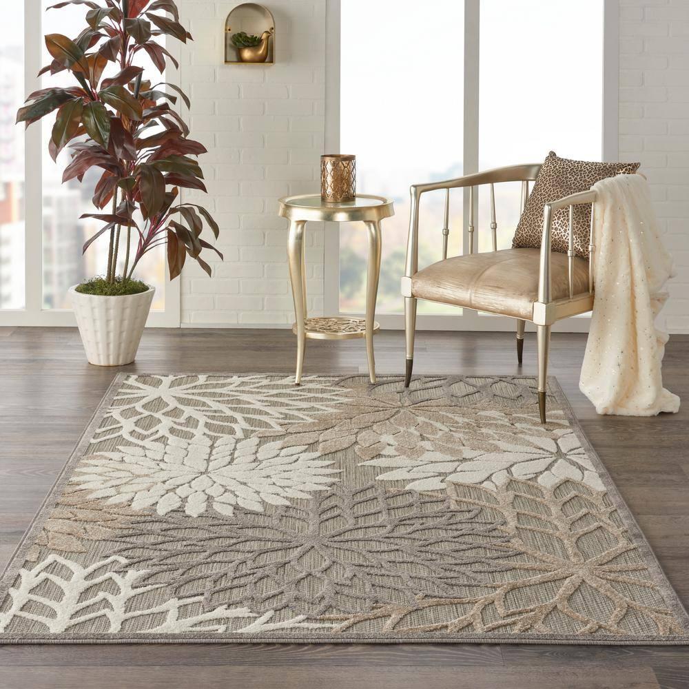 Nourison Aloha Floral Bloom Flatweave High-Low Indoor Outdoor Area Rug Natural 5'3" x 7'5"