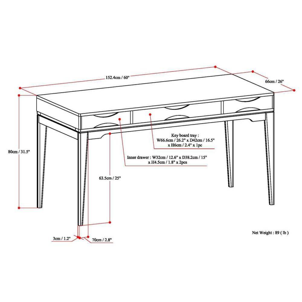 Simpli Home Harper Solid Wood Desk, Contemporary Style with Keyboard Tray and Storage