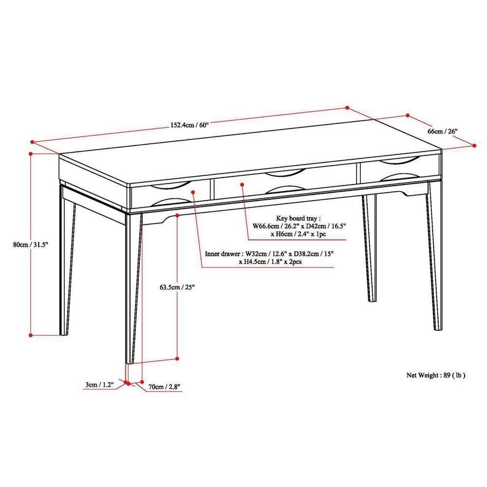 Simpli Home Harper Solid Wood Desk, Contemporary Style with Keyboard Tray and Storage