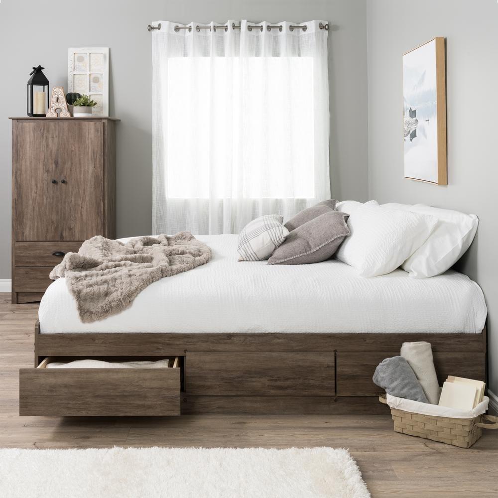 King Mate's Platform Storage Bed with 6 Drawers Drifted Gray - Prepac: King-Sized, No Box Spring Needed