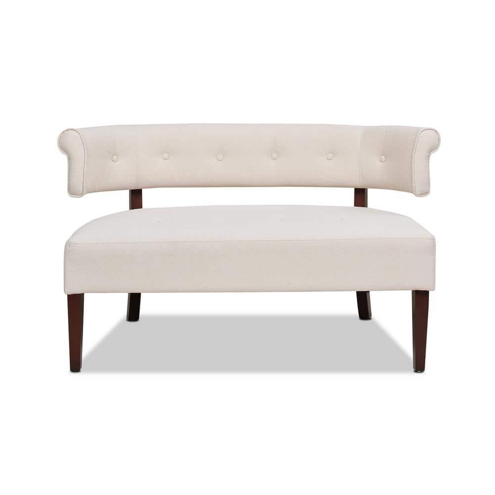 Jennifer Taylor Home Jared Roll Arm Tufted Polyester Fabric Bench, Sky Neutral Beige