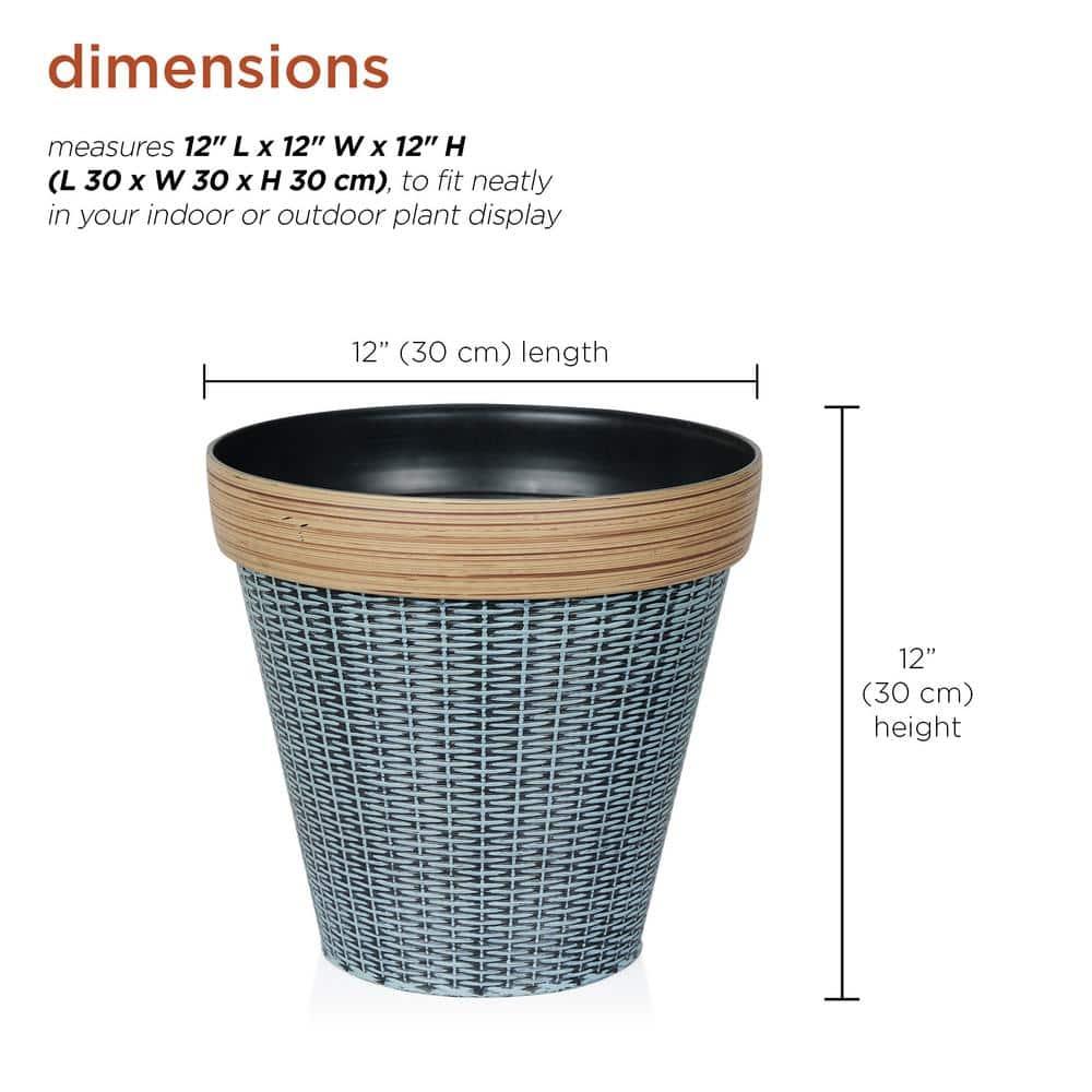 Alpine Corporation Large Woven Style Indoor Outdoor Planter with Drainage Hole Gray/Tan 12"x12"x12"