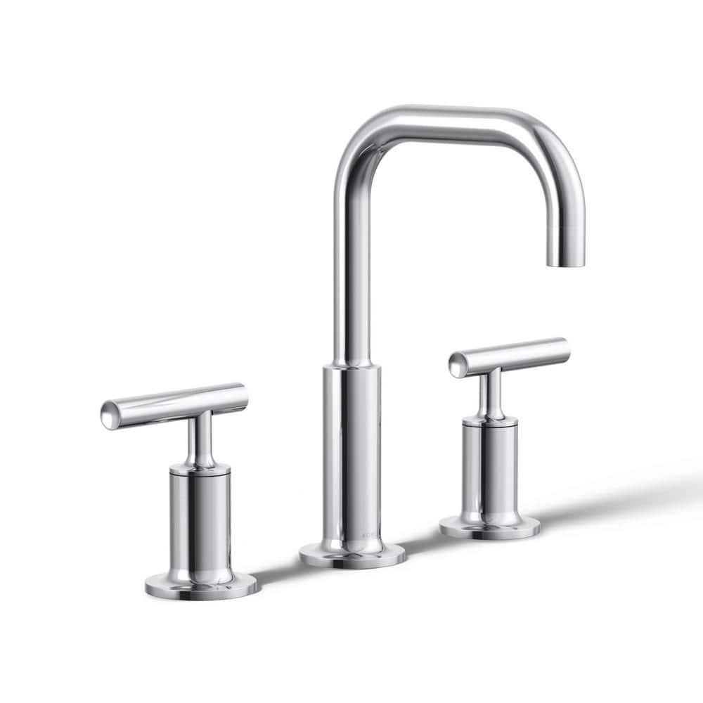 Purist® Widespread Faucet with Drain Assembly Low Lever Handles and Low Gooseneck Spout