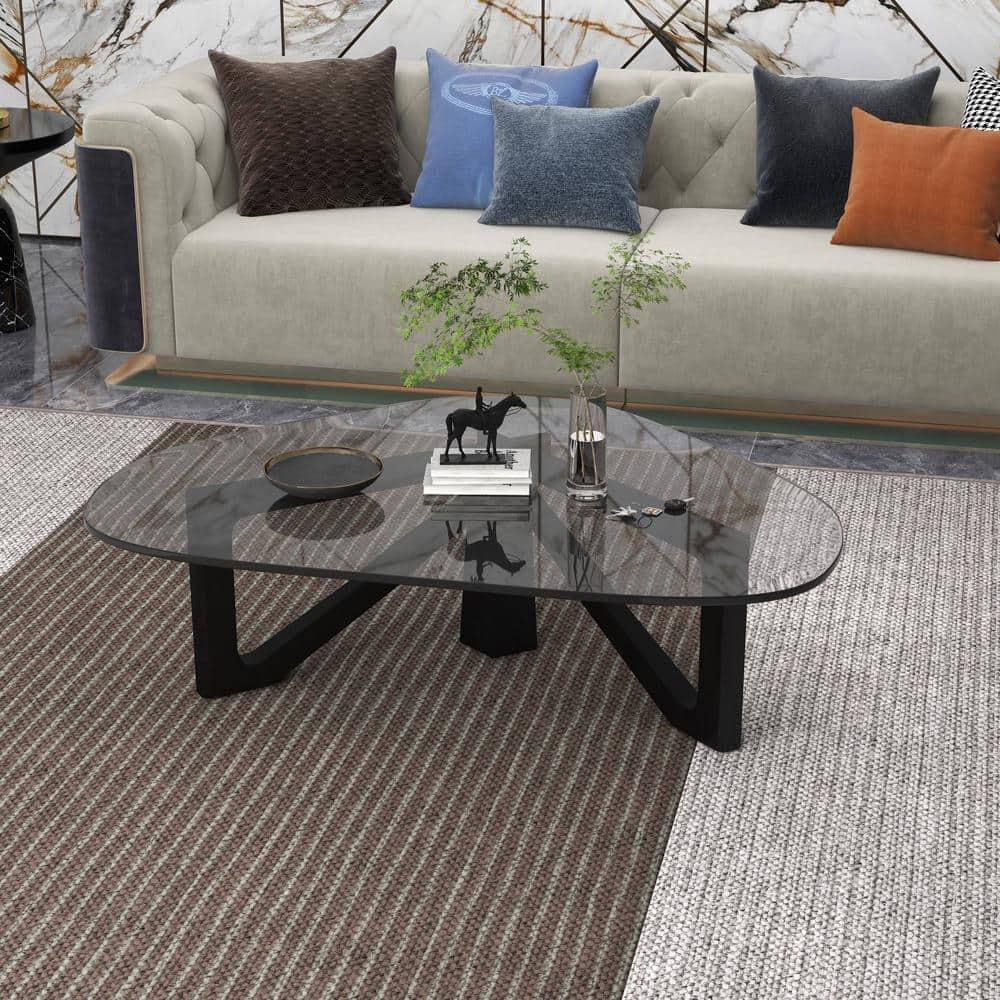 LeisureMod Imperial Collection Triangular Glass Top Coffee Table with Glossy Ash Wood Base for Home, Living Room, Office