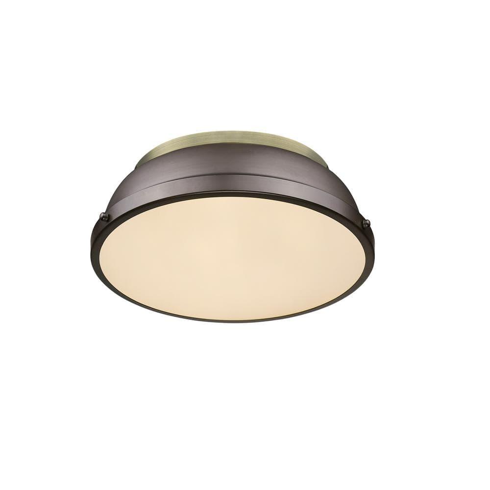 Golden Lighting Duncan 2-Light Flush Mount in Aged Brass with Rubbed Bronze