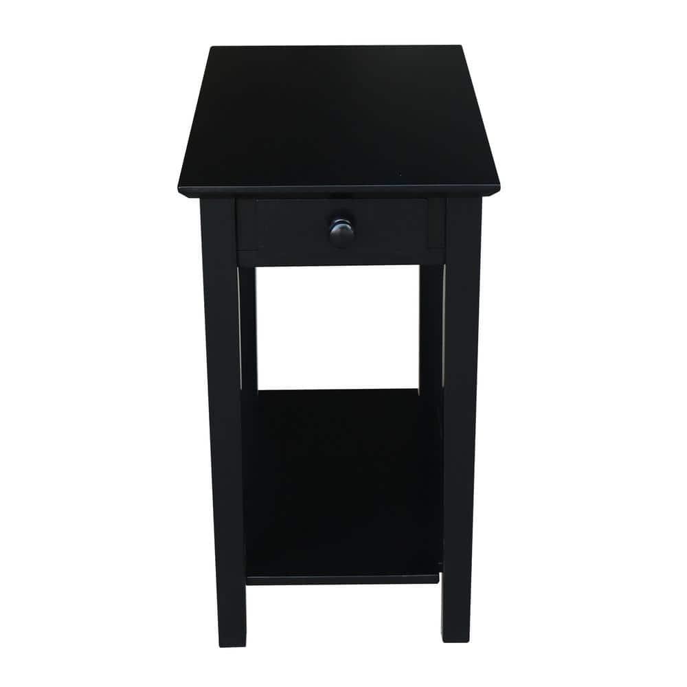 International Concepts Narrow End Table Black: Sleek Design with Drawer & Fixed Shelf for Living Room