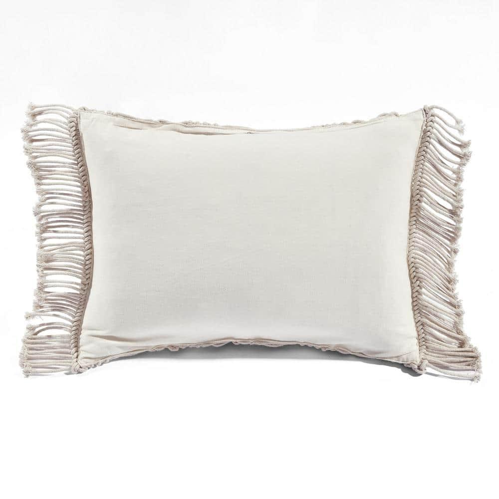 13"x20" Oversize Studio Chevron Macrame Lumbar Throw Pillow Cover with Fringes Neutral - Lush Décor: Cotton Weave, Zipper Closure