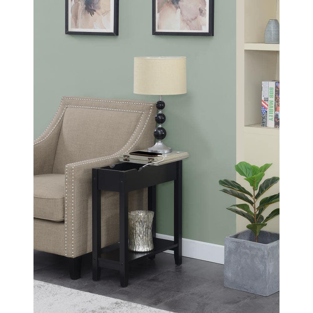 Convenience Concepts American Heritage Flip Top End Table with Charging Station, Faux Birch/Black
