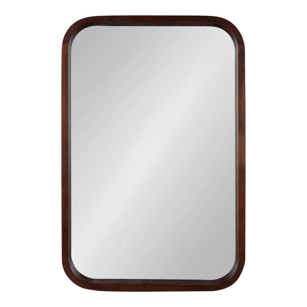 Kate & Laurel All Things Decor 20" x 30" Hutton Wood Framed Radius Rectangle Decorative Wall Mirror Walnut Brown : Poplar, No Assembly