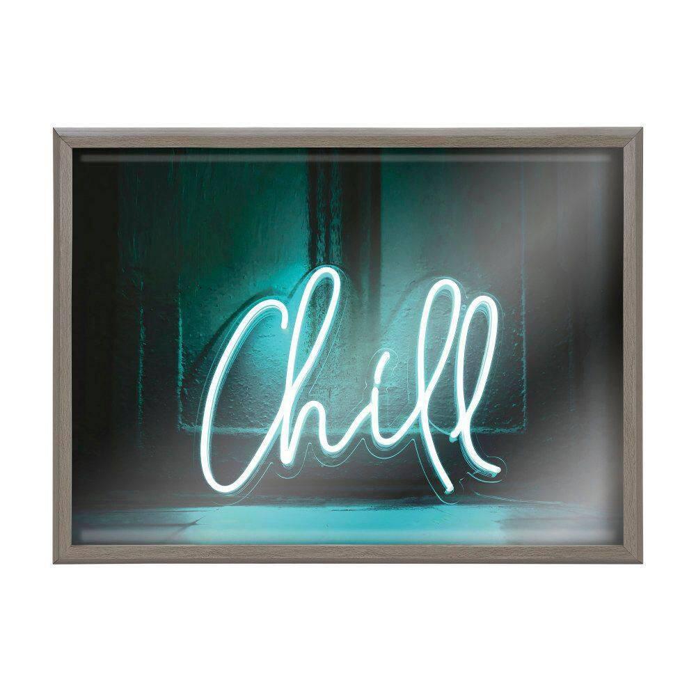 Kate and Laurel Blake Chill Neon Sign Framed Printed Glass by The Creative Bunch Studio, 18x24, Gray