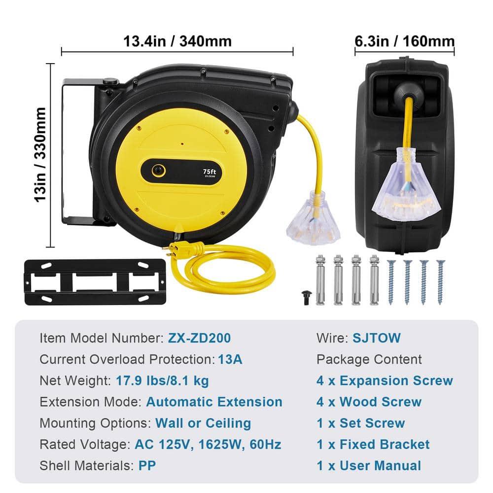 Retractable Extension Cord Reel Power Cord Reel 75FT
