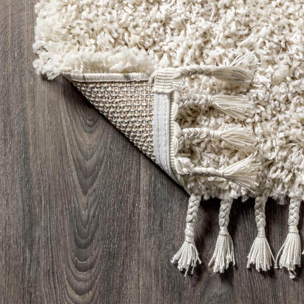 3'x5' Mercer Shag Plush Tassel Area Rug, Cream - JONATHAN Y