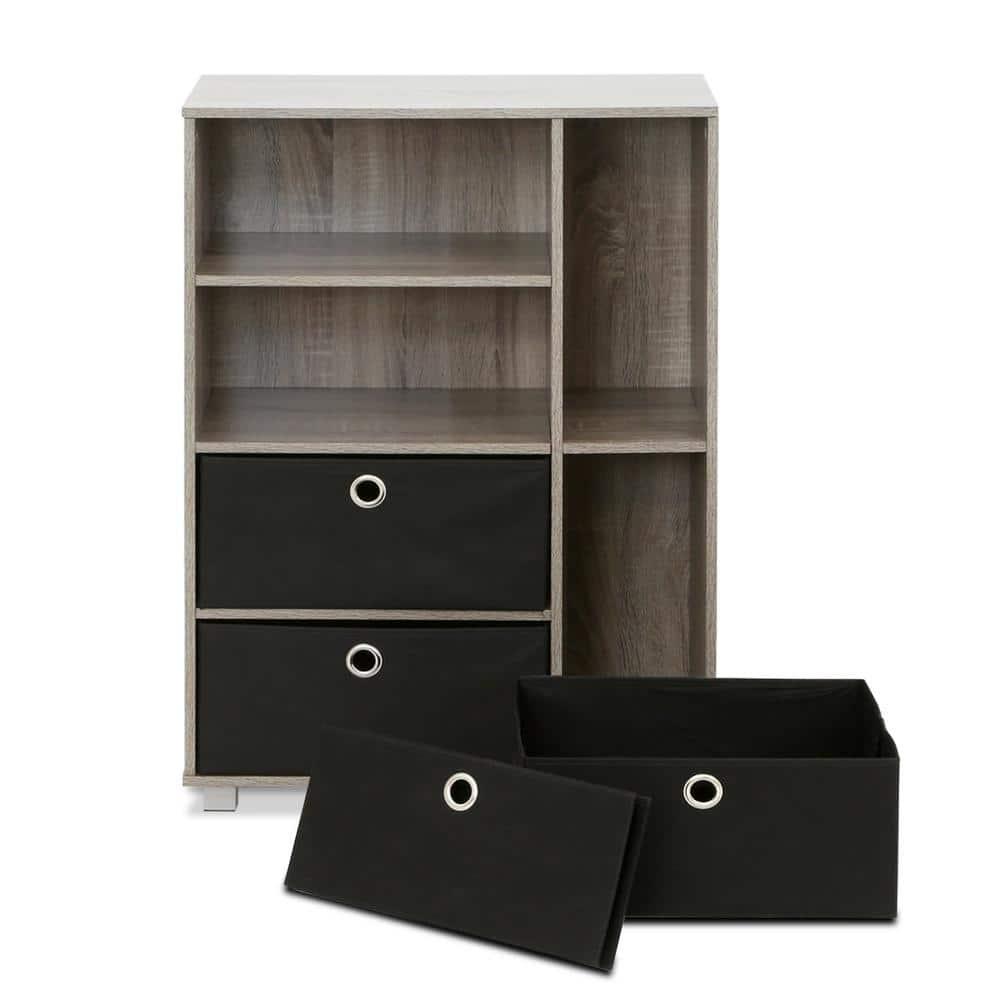 11159GYW-BK Multipurpose Storage Cabinet with 4 Bin-Type Drawers, French Oak Grey & Black