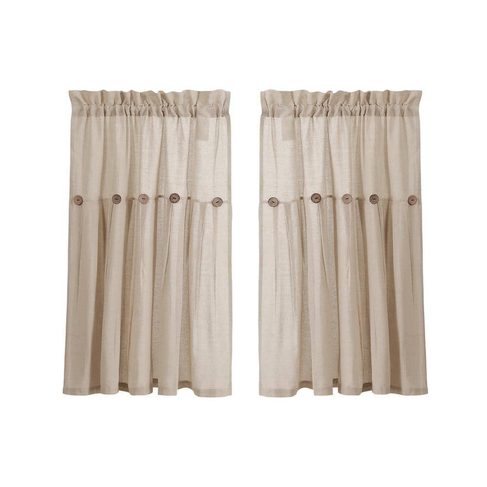 Lush Decor Linen Button Cotton Blend Tailored 29'' W Cafe Curtain (Set of 2)
