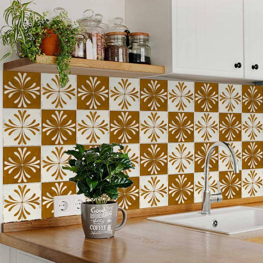 Mi Alma Gold Beige Vintage Flower Peel & Stick Tiles - Vinyl Backsplash 8x8