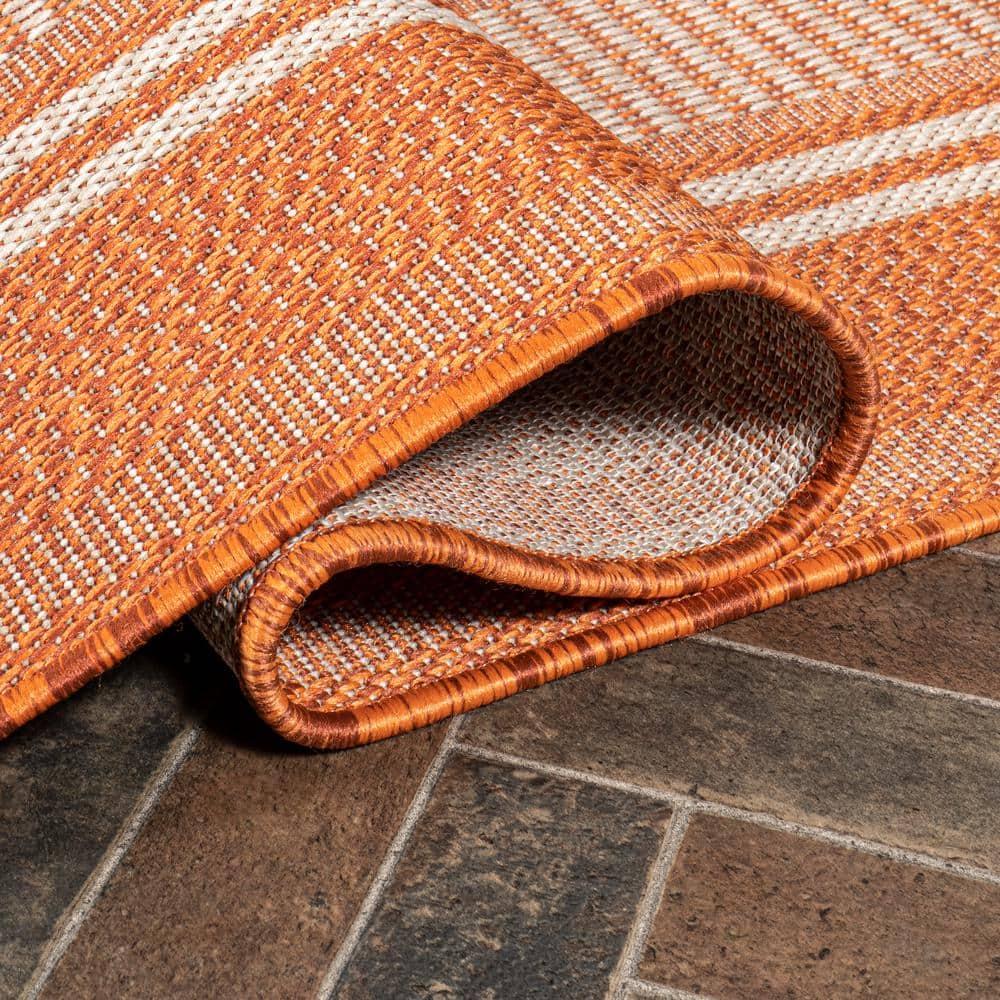 3' x 5' Haynes Modern Double Stripe Indoor/Outdoor Area Rug, Orange/Cream - JONATHAN Y