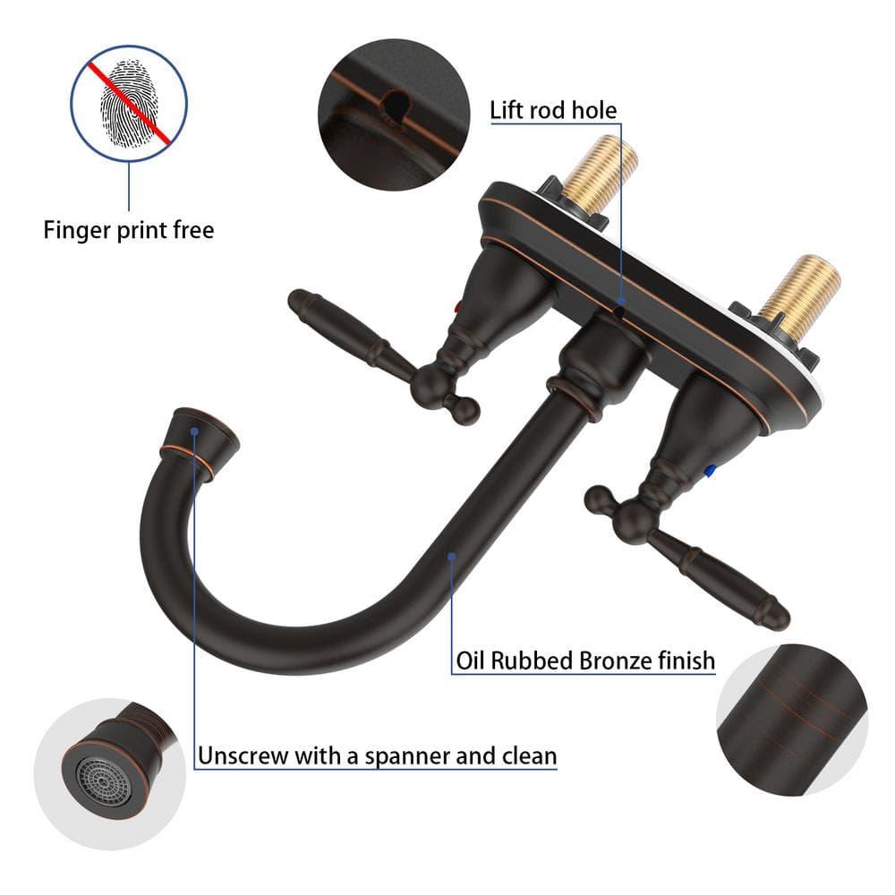 Oil Rubbed Bronze Bathroom Faucet - 360 Degree Swivel Spout, 4 Inch Centerset, Modern Design, 3 Hole Lavatory Faucet
