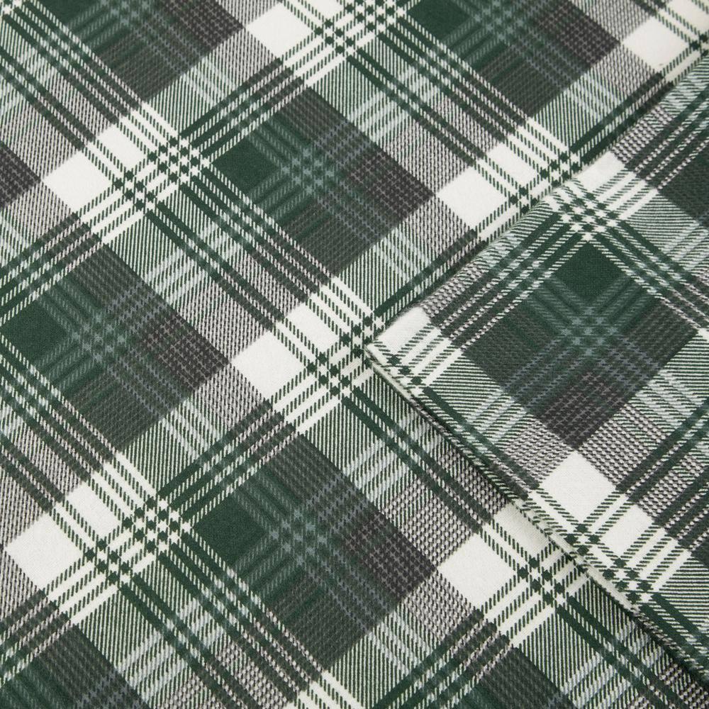 King Patterned Flannel Sheet Set Green Plaid