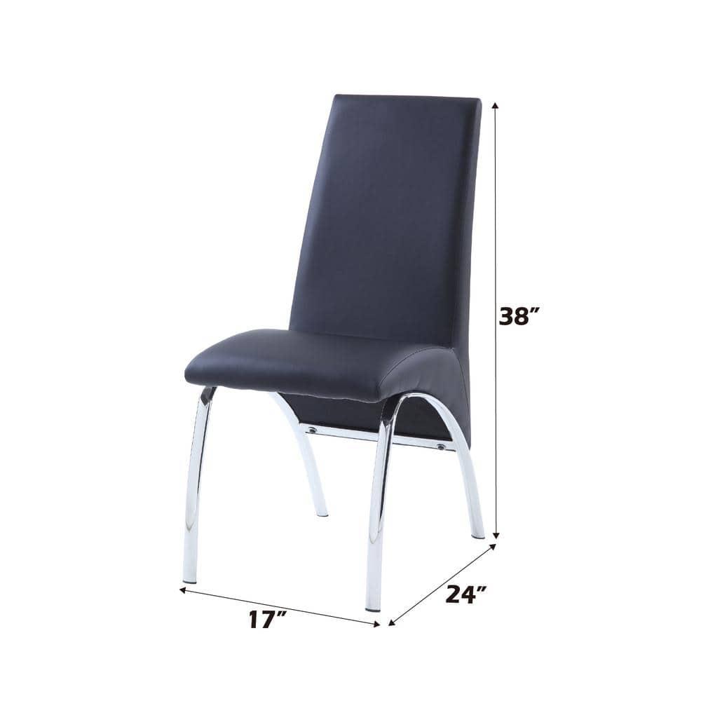 Set of 2 17" Pervis PU Dining Chairs Black/Chrome - Acme Furniture